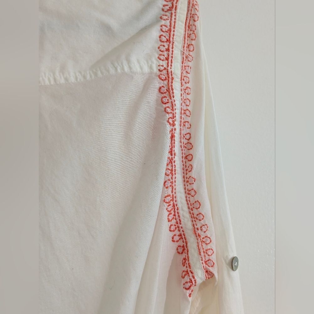 Subtle Luxury Boyfriend Shirt S/M White Cotton Embroidered Tunic Beach Boho - Picture 9 of 10